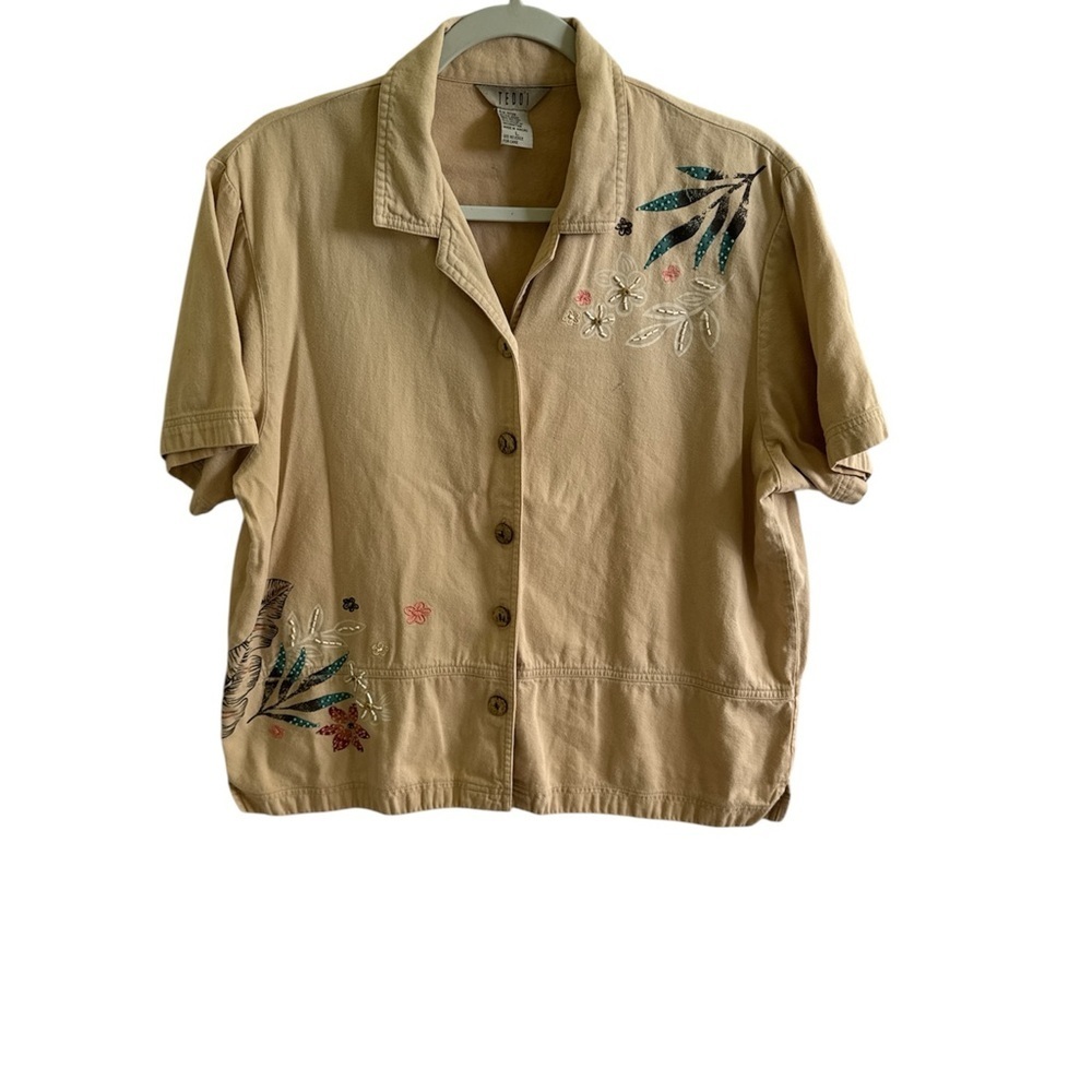 Teddi Beige Embroidered Button-Down Shirt